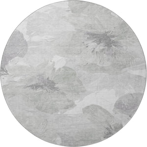 HomeRoots 8' Round Beige Gray Ivory Floral Rug - Washable, UV Protected, Family-Friendly & Stylish Décor Piece 694397