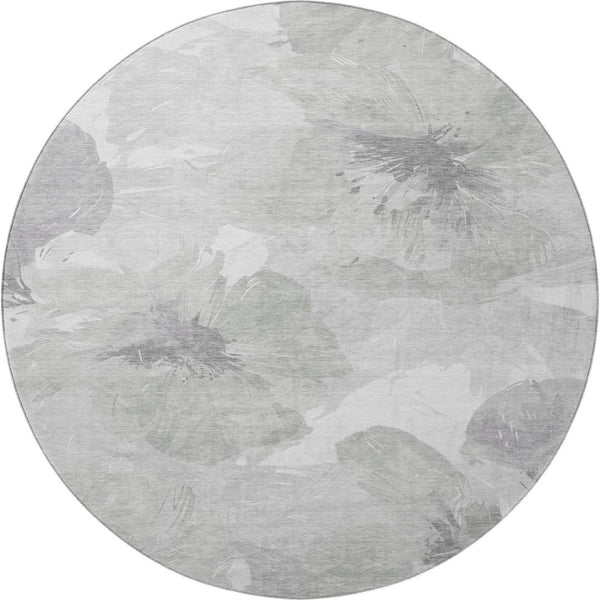 HomeRoots 8' Round Beige Gray Ivory Floral Rug - Washable, UV Protected, Family-Friendly & Stylish Décor Piece 694397