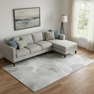 HomeRoots 9' X 12' Elegant Beige Gray Ivory Floral Washable Area Rug with UV Protection for High Traffic Areas 694399