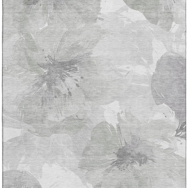 HomeRoots 9' X 12' Elegant Beige Gray Ivory Floral Washable Area Rug with UV Protection for High Traffic Areas 694399