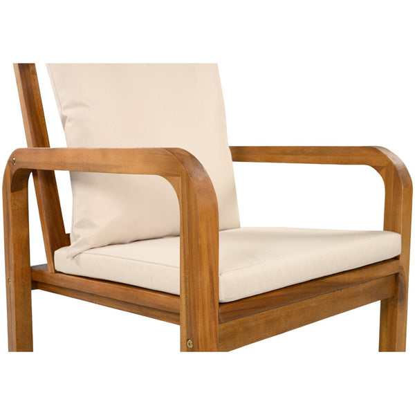 English Elm Outdoor Acacia Wood Dining Set Seats Six with Cushioned Armrest Chairs for Patio Natural Wood+Brown N719Z000200D