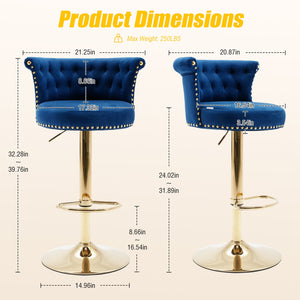 English Elm UNITED Velvet 360° Rotating Bar Chair with Diamond Stitching, Gold Frame, Plush Foam Seat, Adjustable Height Navy W1568P361717