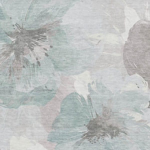 HomeRoots 5' X 8' Pale Aqua Floral Area Rug - Washable, UV Protected, Durable, and Stylish for Any Room 694402