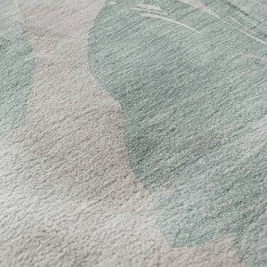 HomeRoots 8' Round Washable Rug in Pale Aqua, Ivory & Gray Floral Design – Stain-Resistant & UV Protected 694403