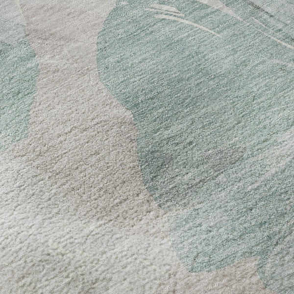 HomeRoots 8' Round Washable Rug in Pale Aqua, Ivory & Gray Floral Design – Stain-Resistant & UV Protected 694403