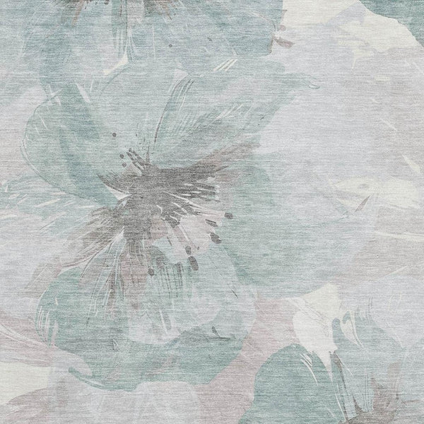 HomeRoots 9' X 12' Floral Area Rug in Pale Aqua & Gray - Washable, UV Protected, Durable for Family Spaces 694405