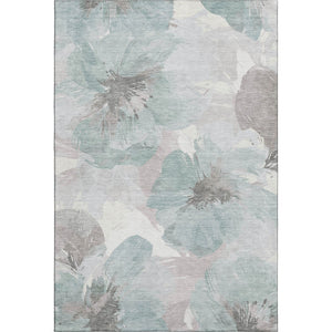 HomeRoots 10' X 14' Floral Area Rug in Pale Aqua, Ivory & Gray - Washable, UV-Protected for High-Traffic Spaces 694406