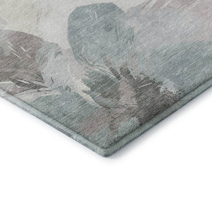 HomeRoots 10' X 14' Floral Area Rug in Pale Aqua, Ivory & Gray - Washable, UV-Protected for High-Traffic Spaces 694406