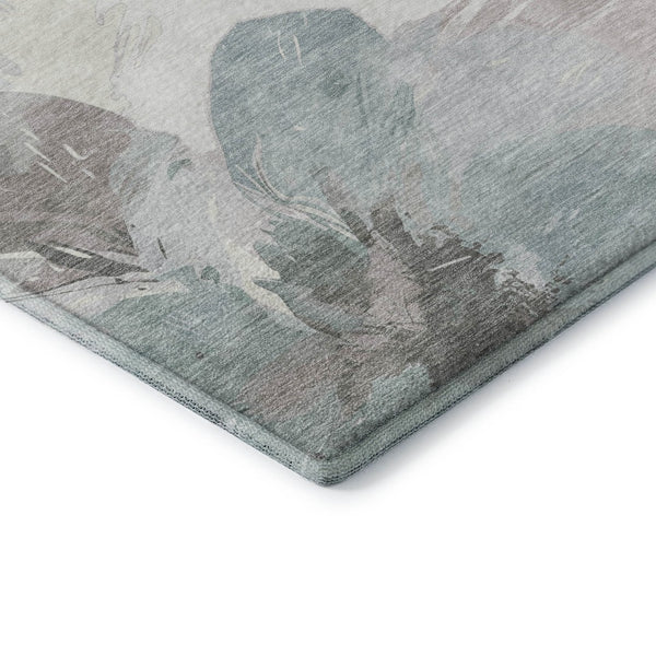 HomeRoots 10' X 14' Floral Area Rug in Pale Aqua, Ivory & Gray - Washable, UV-Protected for High-Traffic Spaces 694406