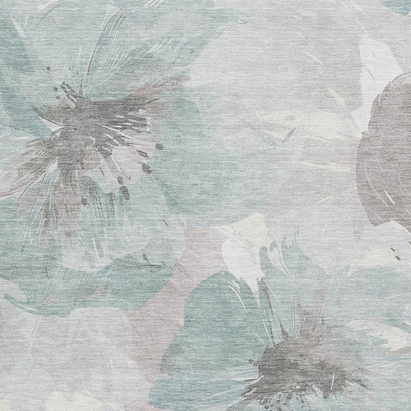 HomeRoots 10' X 14' Floral Area Rug in Pale Aqua, Ivory & Gray - Washable, UV-Protected for High-Traffic Spaces 694406