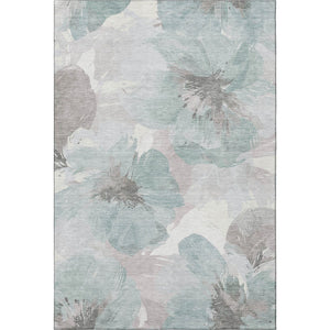 HomeRoots 10' X 14' Floral Area Rug in Pale Aqua, Ivory & Gray - Washable, UV-Protected for High-Traffic Spaces 694406
