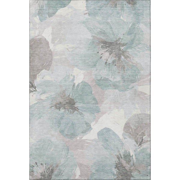 HomeRoots 10' X 14' Floral Area Rug in Pale Aqua, Ivory & Gray - Washable, UV-Protected for High-Traffic Spaces 694406