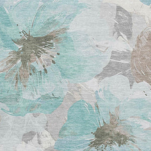 HomeRoots 5' X 8' Washable Teal, Ivory & Beige Floral Area Rug - Durable, Stain-Resistant, UV Protected Design! 694408
