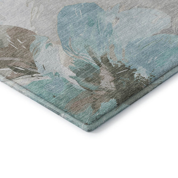 HomeRoots 8' X 8' Teal Ivory Beige Floral Round Rug - Washable, UV-Protected & Stain-Resistant for Homes 694409