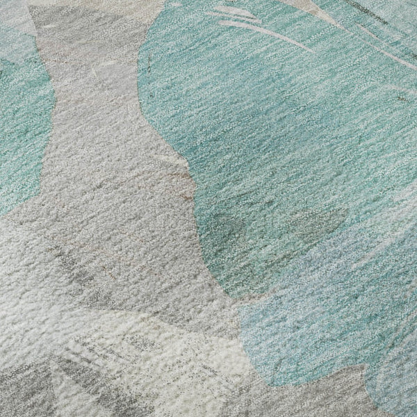 HomeRoots 8' X 8' Teal Ivory Beige Floral Round Rug - Washable, UV-Protected & Stain-Resistant for Homes 694409