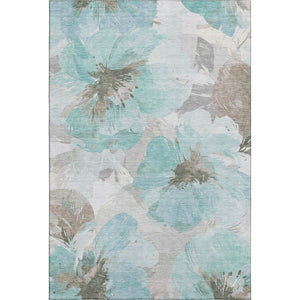 HomeRoots 8' Teal Floral Area Rug - Durable, Washable, UV-Protected Design for High-Traffic Spaces & Homes 694410