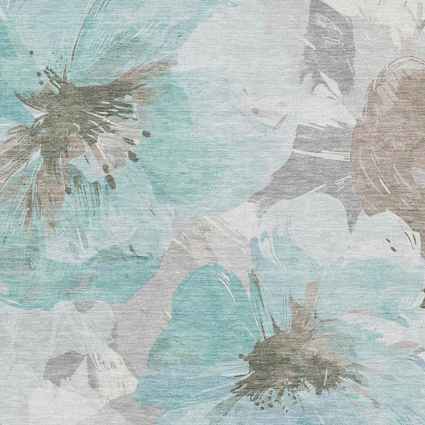 HomeRoots 8' Teal Floral Area Rug - Durable, Washable, UV-Protected Design for High-Traffic Spaces & Homes 694410