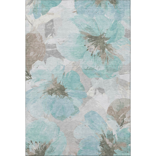HomeRoots 9' X 12' Floral Area Rug in Teal, Ivory & Beige - Washable, Stain-Resistant, UV Protected for Homes 694411