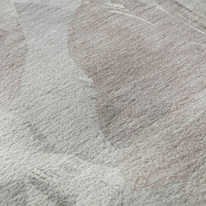 HomeRoots 8' Round Washable Floral Area Rug in Taupe, Ivory & Gray - Stain-Resistant, UV-Protected Elegance 694415