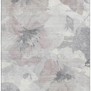 HomeRoots 8' Washable Floral Area Rug in Taupe, Ivory & Gray - UV Protected, Stain-Resistant, Durable Design 694416