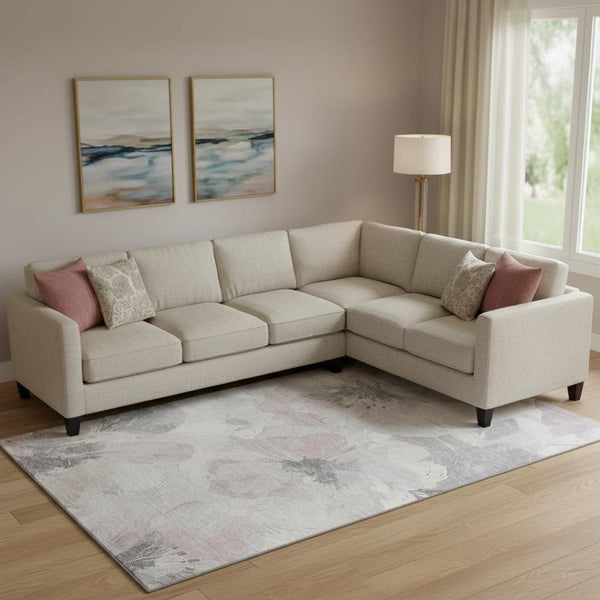 HomeRoots 9' X 12' Floral Area Rug in Taupe, Ivory & Gray – Washable, UV-Protected, Durable for Homes with Kids & Pets 694417