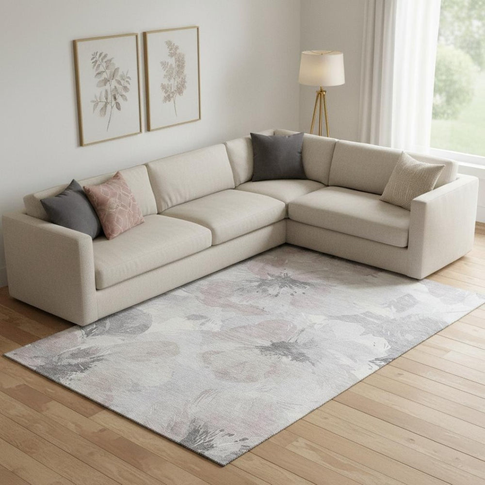 HomeRoots 10' X 14' Elegant Taupe, Ivory & Gray Floral Washable Area Rug with UV Protection for Homes 694418