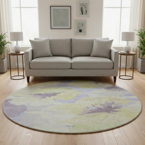 HomeRoots 8' X 8' Floral Washable Round Rug in Wheat, Lavender & Ivory with UV Protection for All Spaces 694421