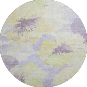 HomeRoots 8' X 8' Floral Washable Round Rug in Wheat, Lavender & Ivory with UV Protection for All Spaces 694421