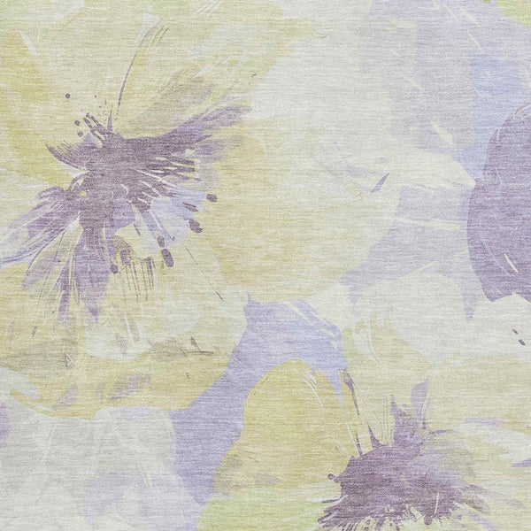 HomeRoots 8' Floral Area Rug in Wheat, Lavender & Ivory - Washable, UV-Protected, Non-Slip for High-Traffic Spaces 694422