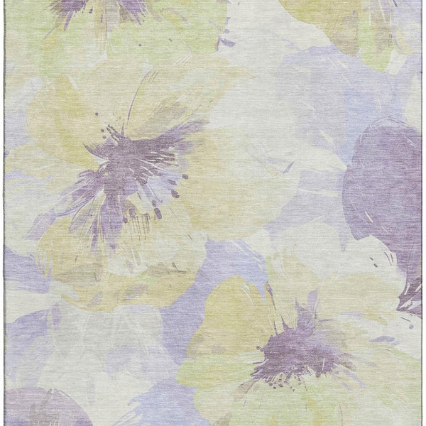 HomeRoots 8' Floral Area Rug in Wheat, Lavender & Ivory - Washable, UV-Protected, Non-Slip for High-Traffic Spaces 694422
