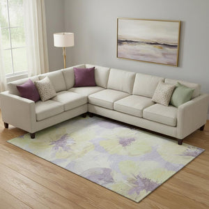 HomeRoots 9' X 12' Floral Area Rug in Wheat, Lavender & Ivory – Washable, UV-Protected & Stain Resistant! 694423