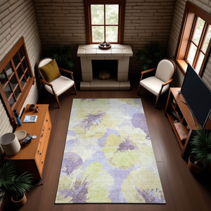 HomeRoots 9' X 12' Floral Area Rug in Wheat, Lavender & Ivory – Washable, UV-Protected & Stain Resistant! 694423