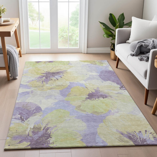 HomeRoots 9' X 12' Floral Area Rug in Wheat, Lavender & Ivory – Washable, UV-Protected & Stain Resistant! 694423