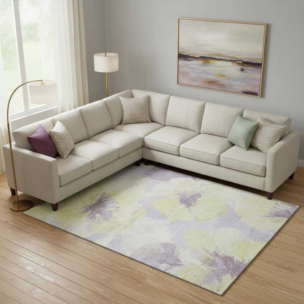 HomeRoots 10' X 14' Floral Area Rug in Wheat, Lavender & Ivory - Washable, Durable with UV Protection & Style 694424