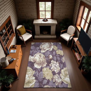 HomeRoots 5' X 8' Floral Washable Area Rug in Beige, Ivory & Tan - UV Protected, Durable, and Elegant Design 694426