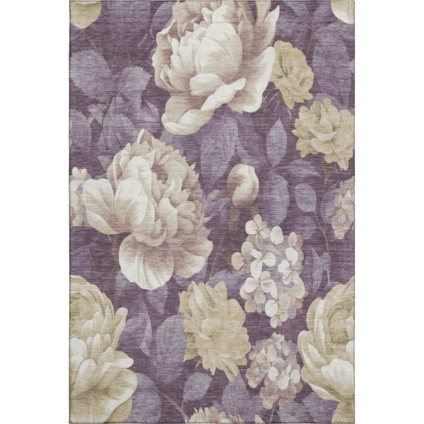 HomeRoots 5' X 8' Floral Washable Area Rug in Beige, Ivory & Tan - UV Protected, Durable, and Elegant Design 694426