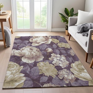 HomeRoots 5' X 8' Floral Washable Area Rug in Beige, Ivory & Tan - UV Protected, Durable, and Elegant Design 694426