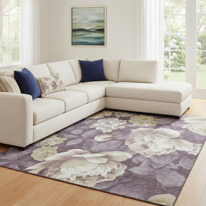HomeRoots 8' Elegant Beige, Ivory & Tan Floral Washable Area Rug with UV Protection for Busy Homes & Style 694428