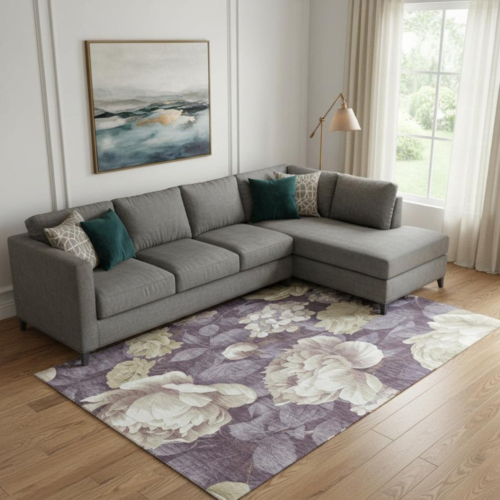 HomeRoots 9' X 12' Floral Washable Area Rug - Beige, Ivory & Tan with UV Protection for Family-Friendly Spaces 694429