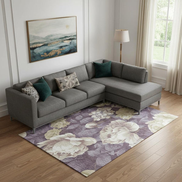 HomeRoots 10' X 14' Washable Beige Ivory Tan Floral Area Rug with UV Protection - Stylish Comfort for Any Space 694430