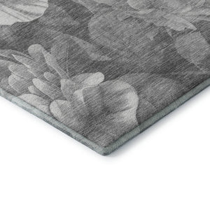 HomeRoots 8' X 8' Elegant Gray Silver Charcoal Floral Washable Round Rug with UV Protection for Any Space 694433