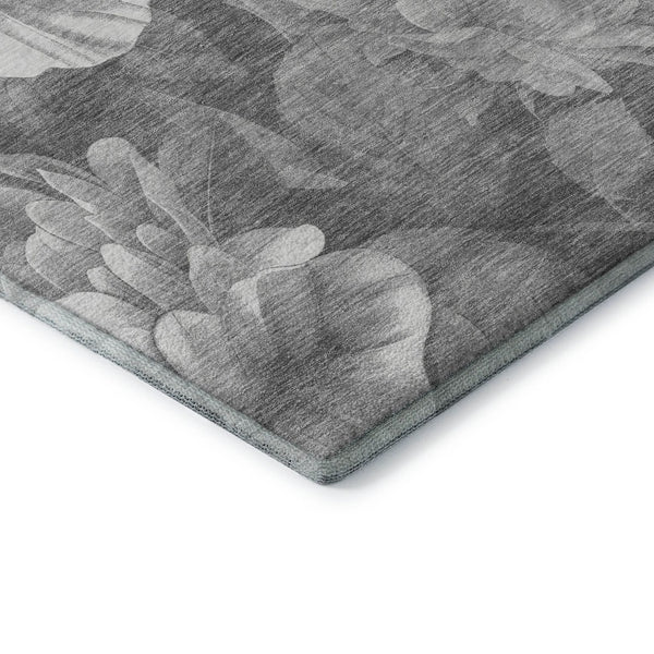 HomeRoots 8' X 8' Elegant Gray Silver Charcoal Floral Washable Round Rug with UV Protection for Any Space 694433