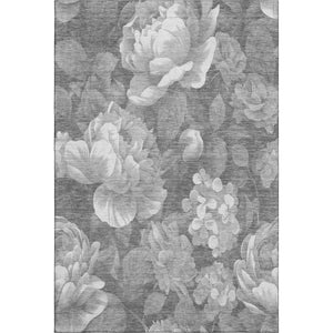 HomeRoots 8' Elegant Gray Floral Area Rug - Washable, Stain-Resistant, UV Protected for High-Traffic Spaces 694434