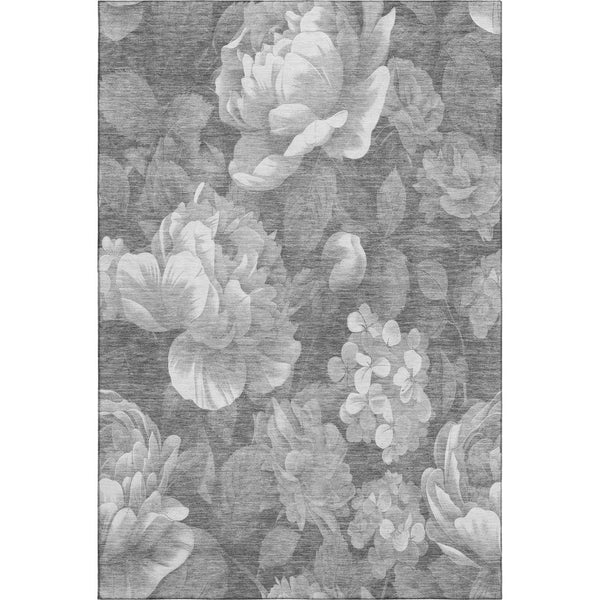 HomeRoots 8' Elegant Gray Floral Area Rug - Washable, Stain-Resistant, UV Protected for High-Traffic Spaces 694434
