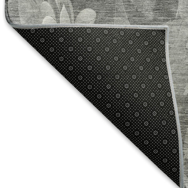 HomeRoots 8' Elegant Gray Floral Area Rug - Washable, Stain-Resistant, UV Protected for High-Traffic Spaces 694434