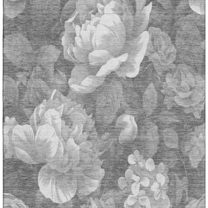 HomeRoots 8' Elegant Gray Floral Area Rug - Washable, Stain-Resistant, UV Protected for High-Traffic Spaces 694434