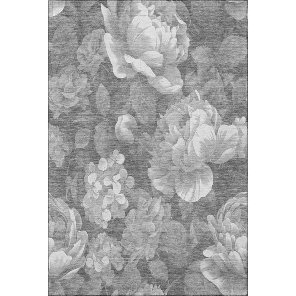 HomeRoots 8' Elegant Gray Floral Area Rug - Washable, Stain-Resistant, UV Protected for High-Traffic Spaces 694434