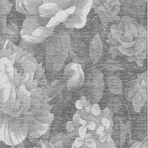 HomeRoots 10' X 14' Gray Silver Charcoal Floral Area Rug - Washable, UV Protection, Stain-Resistant Design! 694436