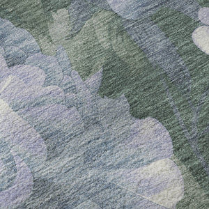 HomeRoots 8' X 8' Timeless Floral Washable Round Rug in Lavender Green & Ivory with UV & Stain Resistance 694439
