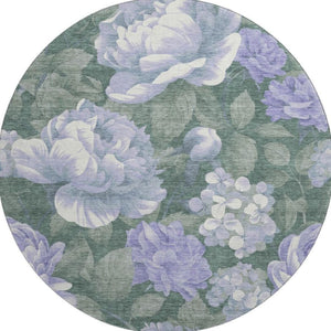 HomeRoots 8' X 8' Timeless Floral Washable Round Rug in Lavender Green & Ivory with UV & Stain Resistance 694439